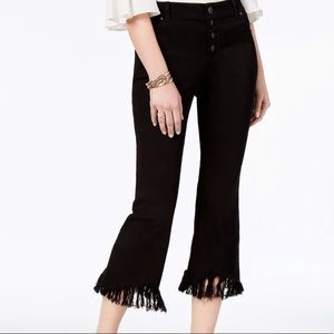 INC Black Fringe-Trim Curvy Cropped Jeans
